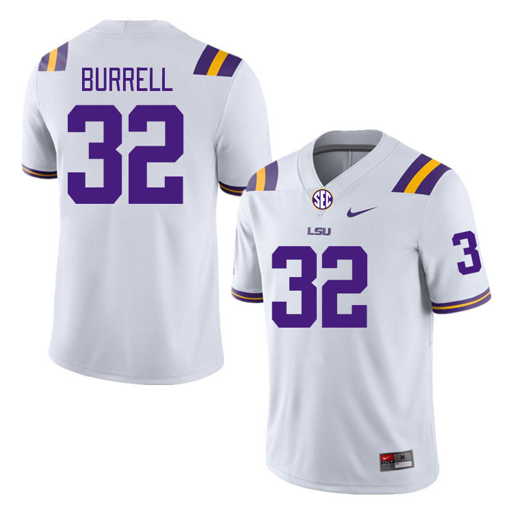 Men #32 Aeron Burrell LSU Tigers College Football Jerseys Stitched-White